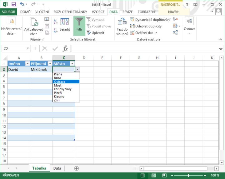 Jak v Excelovské tabulce vytvořit rozbalovací seznam?